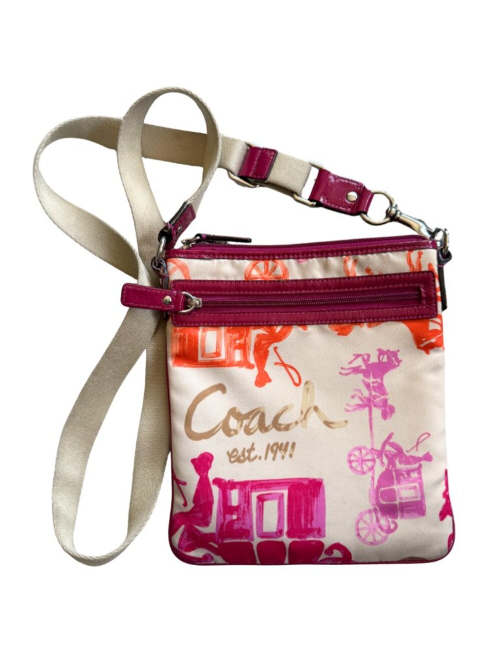 Vintage COACH Horse & Carriage Graffiti Swingpack Crossbody – Pink & Orange